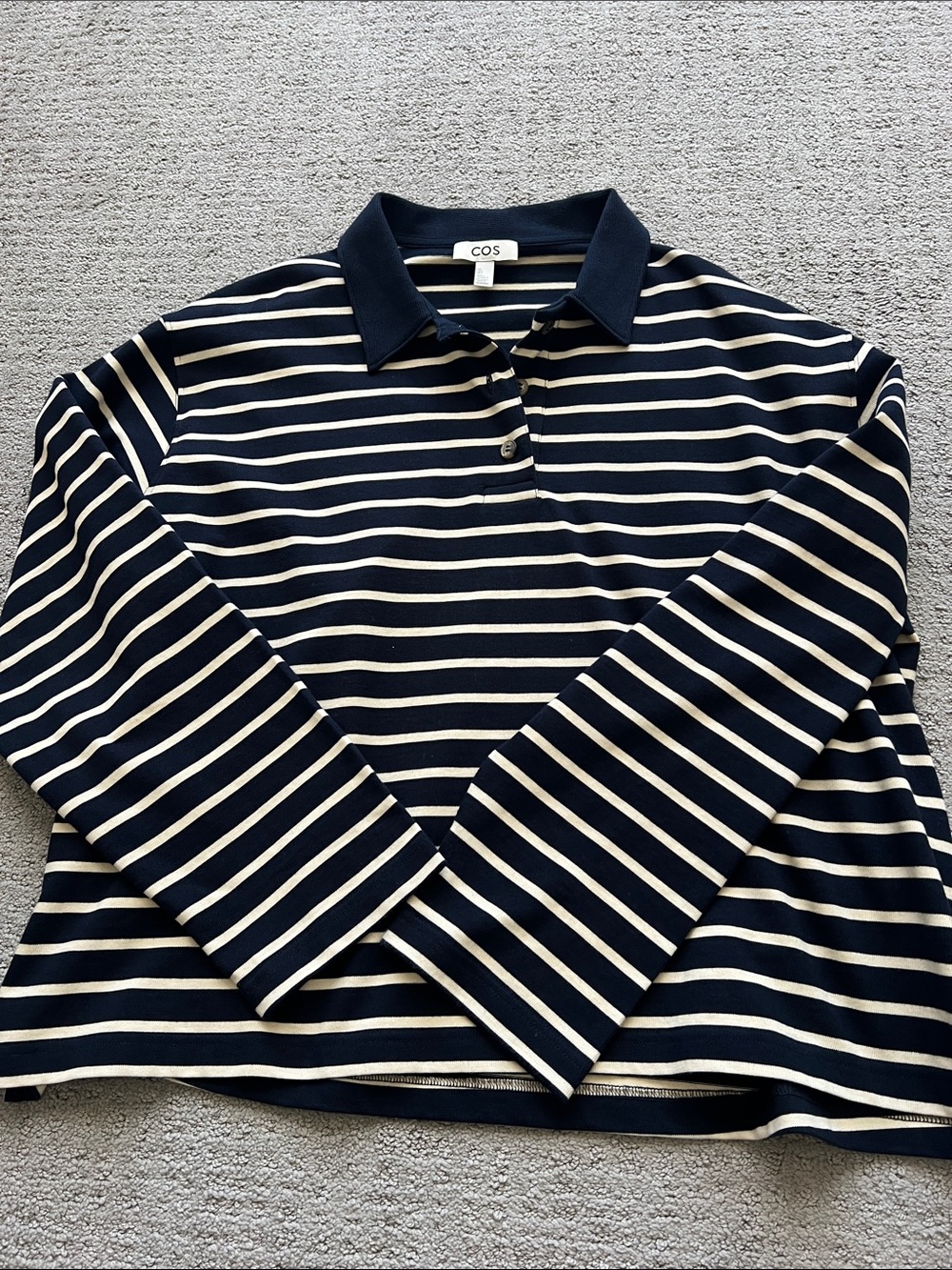 COS Navy and White Striped Crewneck Polo Sweater